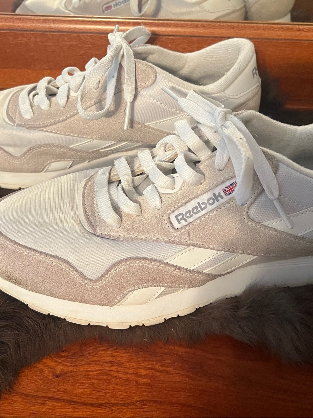Reebok Women’s Classic Runner Sneakers in Light Beige and White